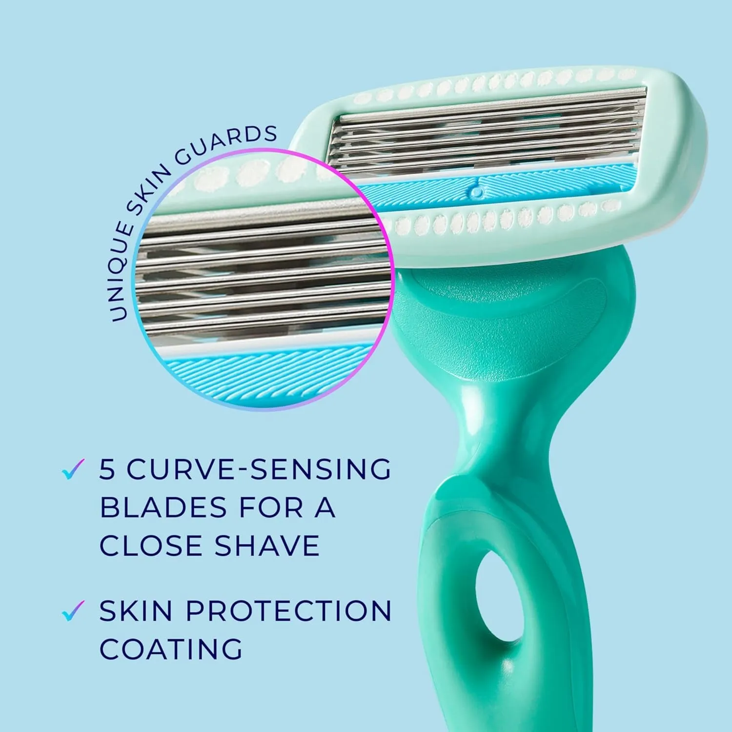 Sensitive Women'S Razor | 5-Blade Razors for Women Sensitive Skin | Womens Razors Sensitive Skin | 1 Handle & 2 Razor Blade Refills