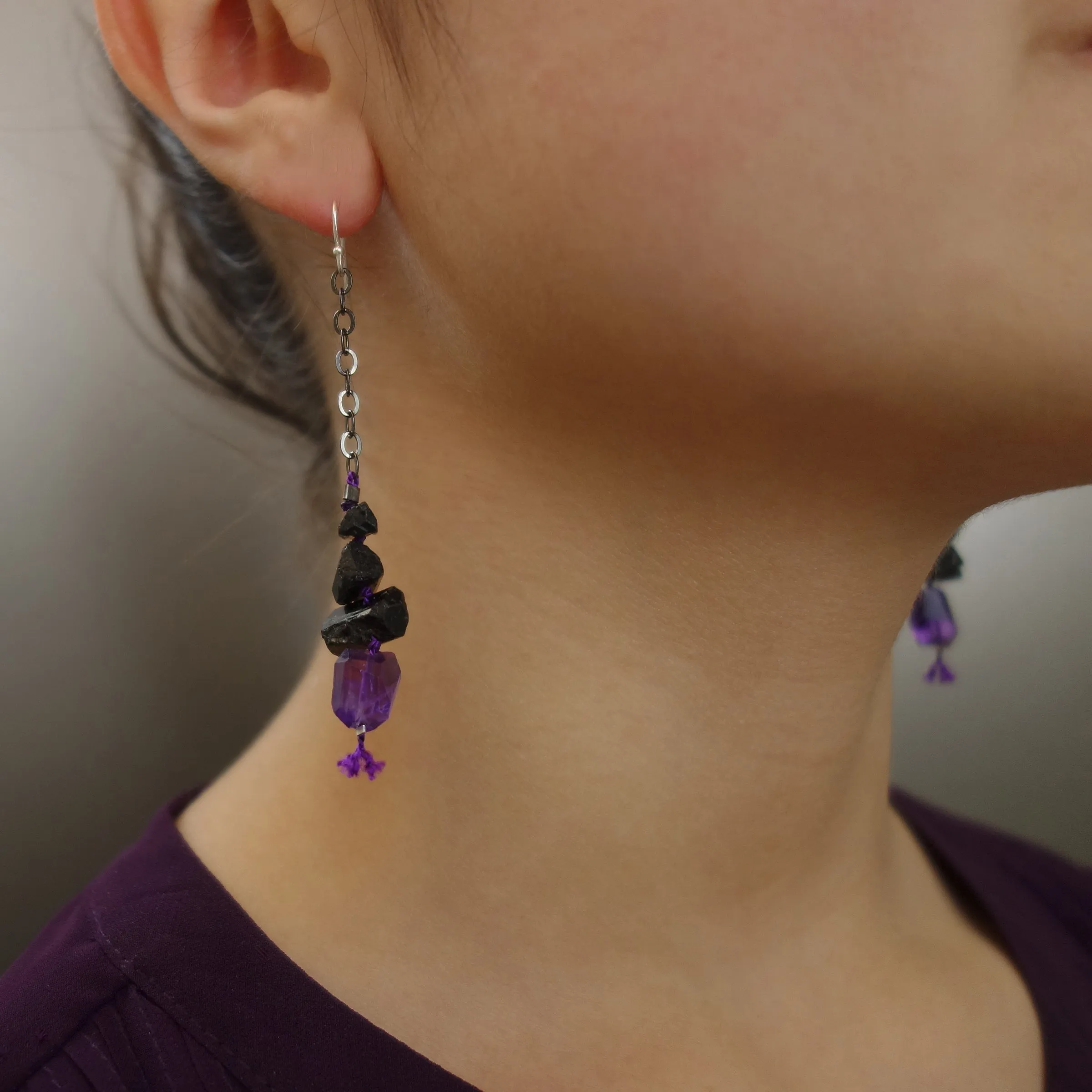 She's Regal, YES amethyst and black tourmaline earring
