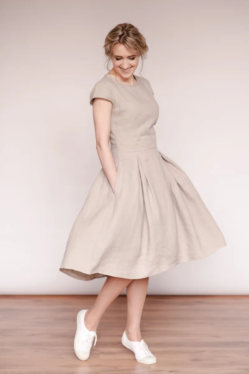 Short-Sleeves Retro Linen Dress