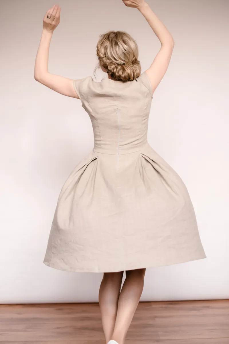 Short-Sleeves Retro Linen Dress