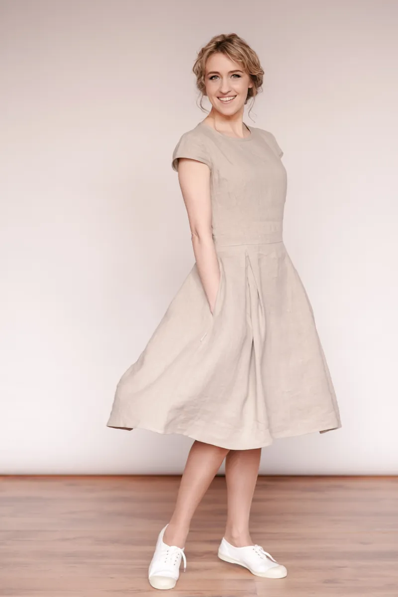 Short-Sleeves Retro Linen Dress