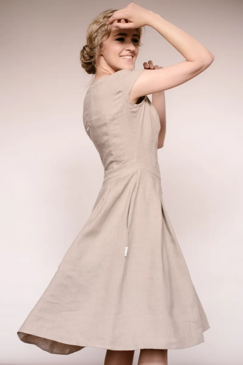 Short-Sleeves Retro Linen Dress