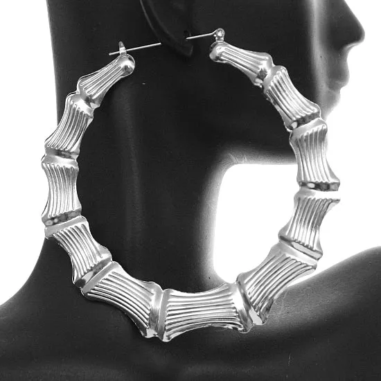 Silver Polished Bamboo Hoop Earrings