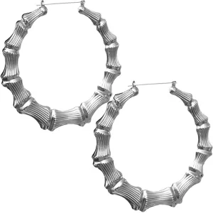 Silver Polished Bamboo Hoop Earrings