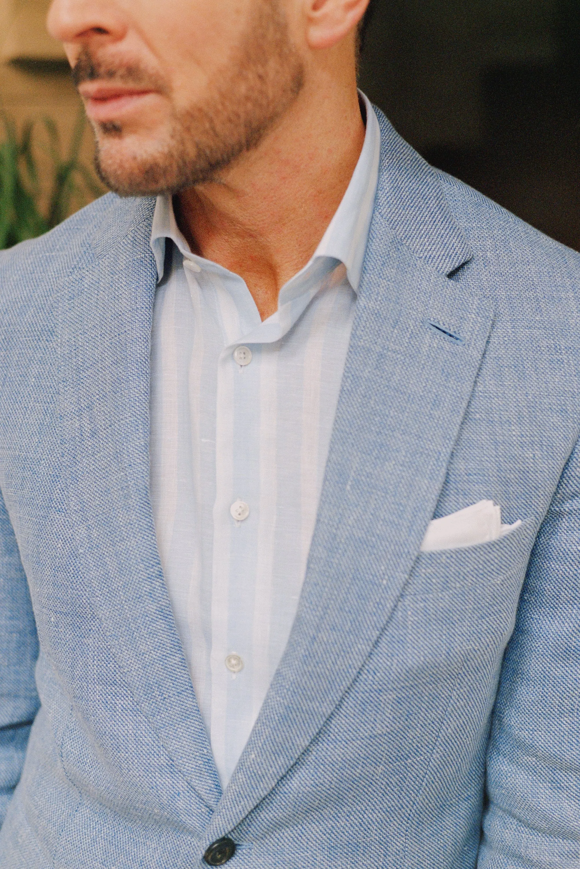 Single Breasted Notch Lapel Jacket in Sky Blue Hopsack