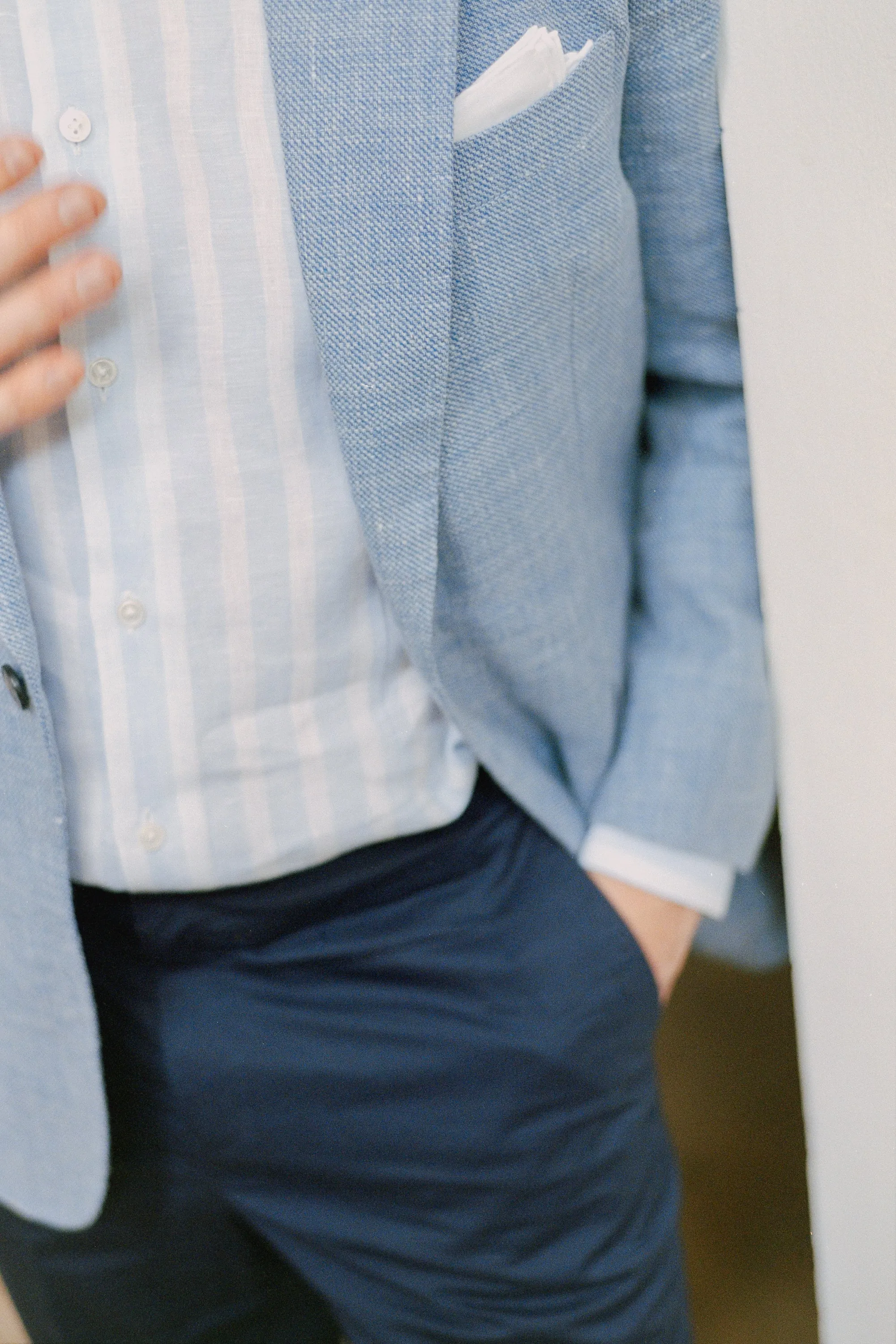 Single Breasted Notch Lapel Jacket in Sky Blue Hopsack