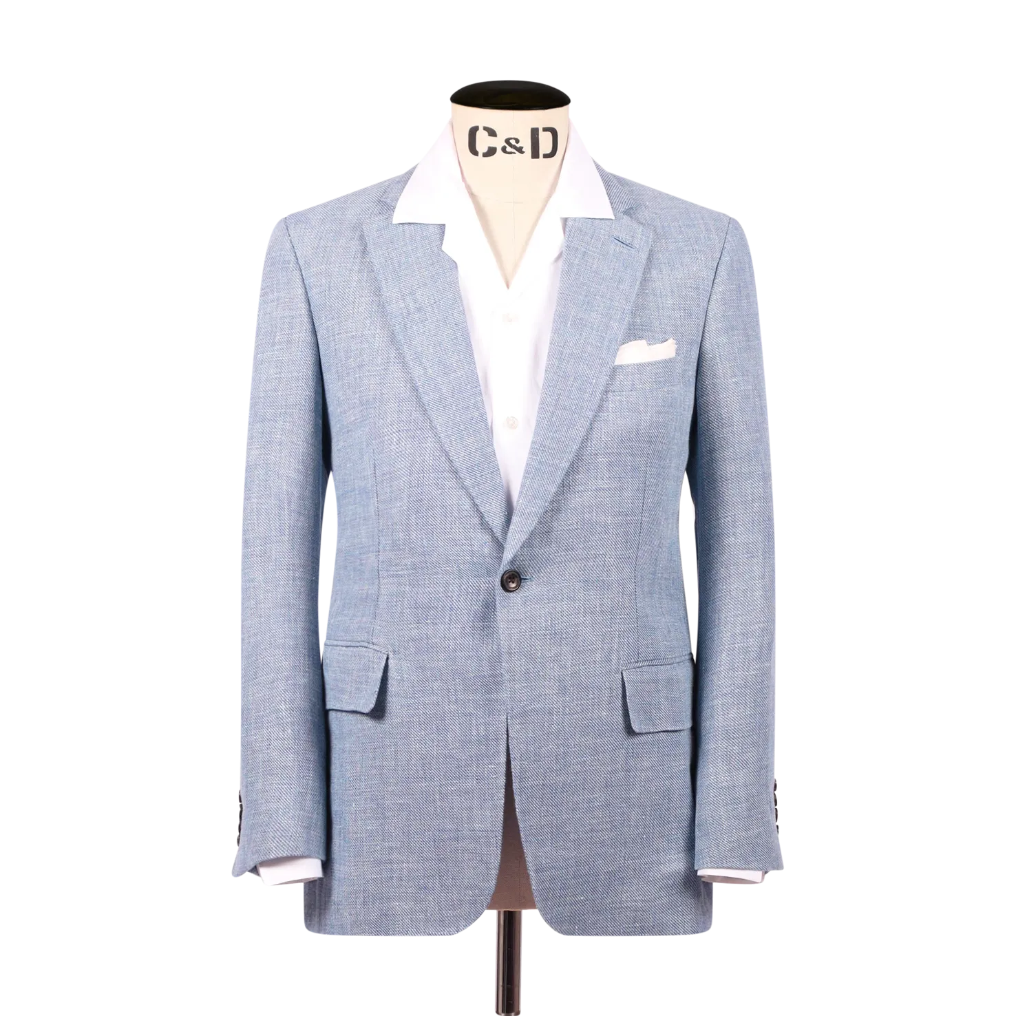 Single Breasted Notch Lapel Jacket in Sky Blue Hopsack