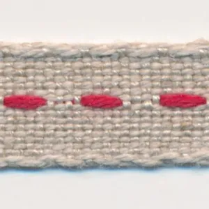 Single Stitched Linen Ribbon #3 Ecru & Red