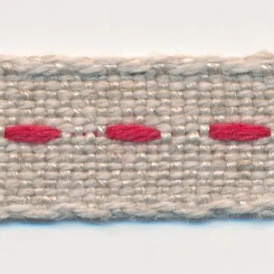 Single Stitched Linen Ribbon #3 Ecru & Red