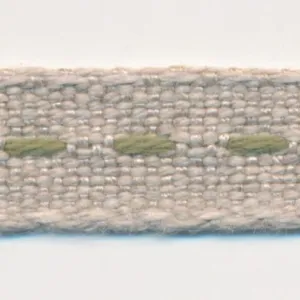 Single Stitched Linen Ribbon #8 Ecru & Green