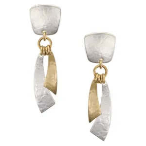 Small Tapered Square with Layered Arcs Clip or Post Earring