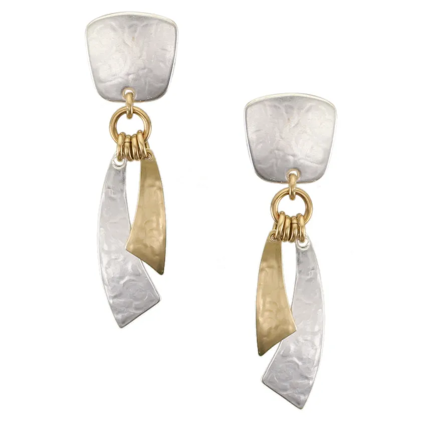Small Tapered Square with Layered Arcs Clip or Post Earring