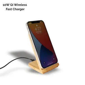 Solid Bamboo Desktop Phone Stand with Built-In Qi-Wireless 10W Charger