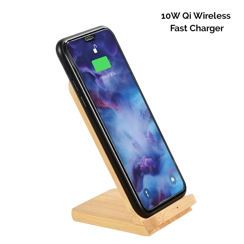 Solid Bamboo Desktop Phone Stand with Built-In Qi-Wireless 10W Charger