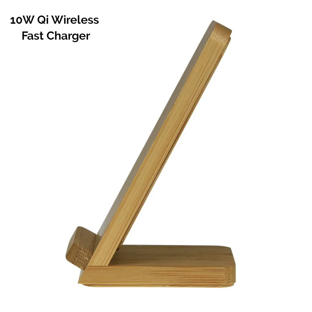 Solid Bamboo Desktop Phone Stand with Built-In Qi-Wireless 10W Charger