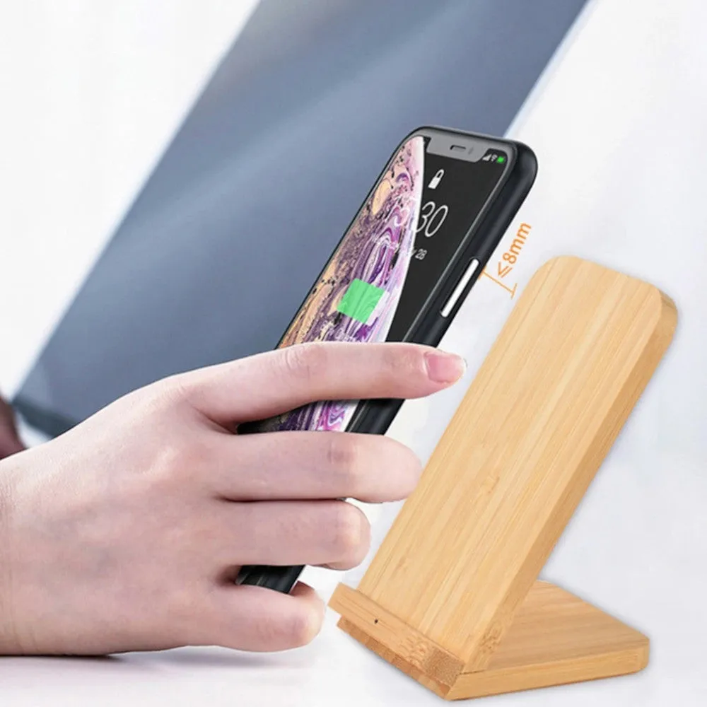 Solid Bamboo Desktop Phone Stand with Built-In Qi-Wireless 10W Charger