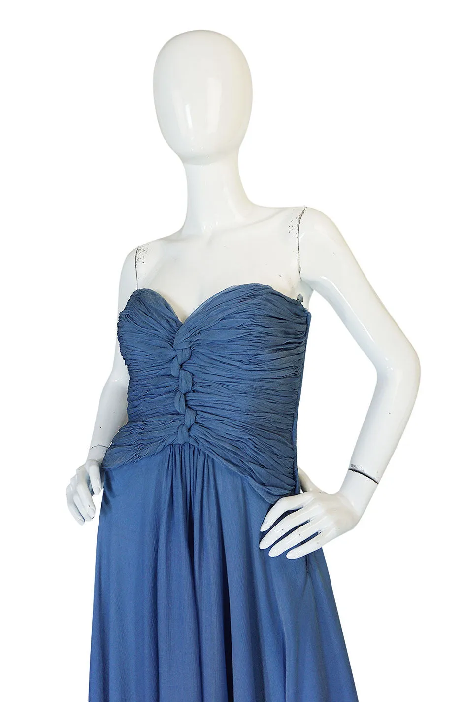 Spring 1990 Oscar de la Renta Ice Blue Silk Chiffon Dress & Cape
