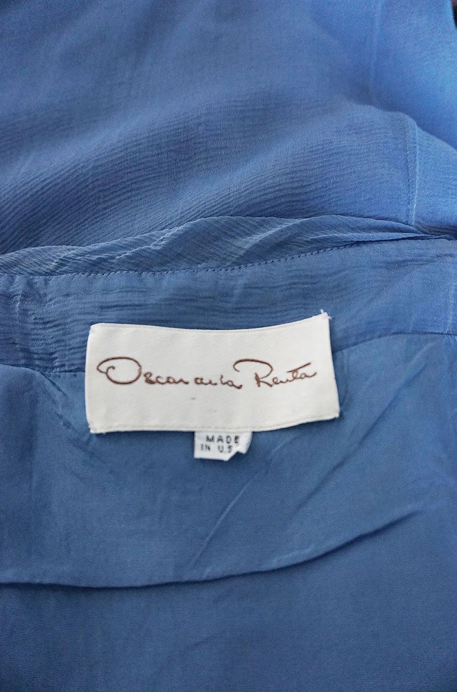 Spring 1990 Oscar de la Renta Ice Blue Silk Chiffon Dress & Cape