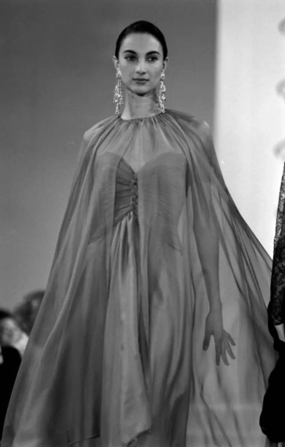 Spring 1990 Oscar de la Renta Ice Blue Silk Chiffon Dress & Cape
