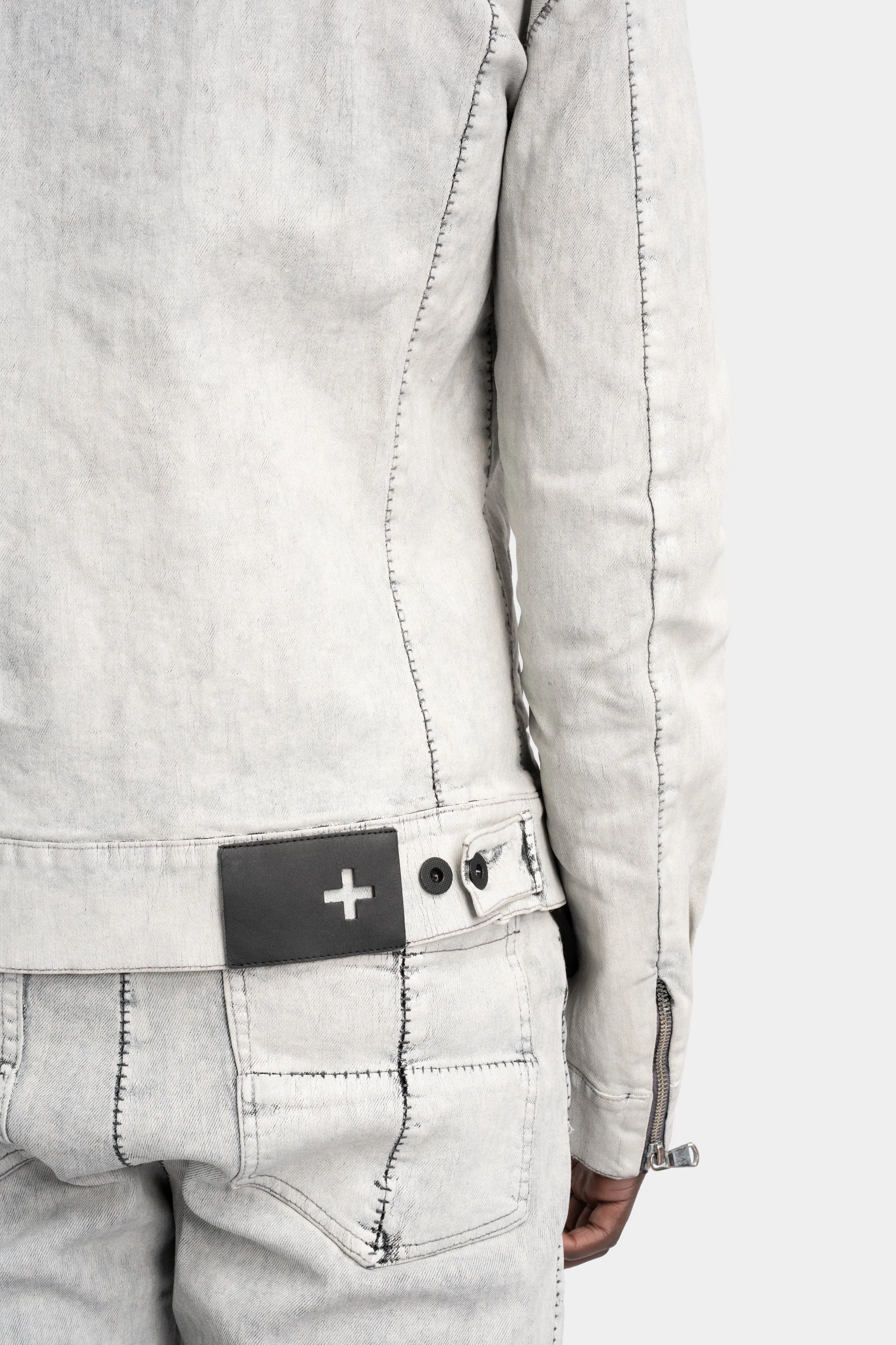 Stretch denim jacket, White leather effect