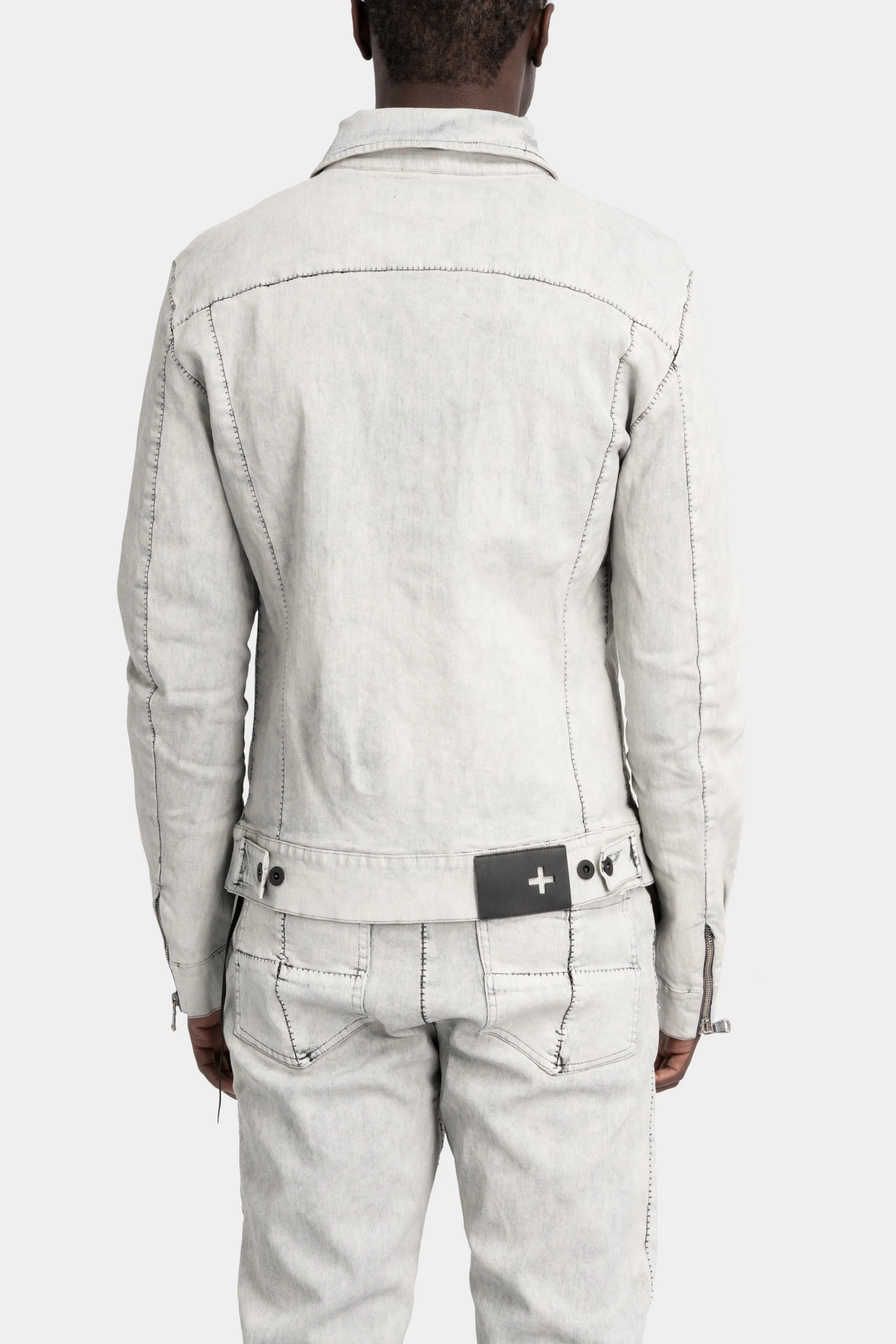 Stretch denim jacket, White leather effect