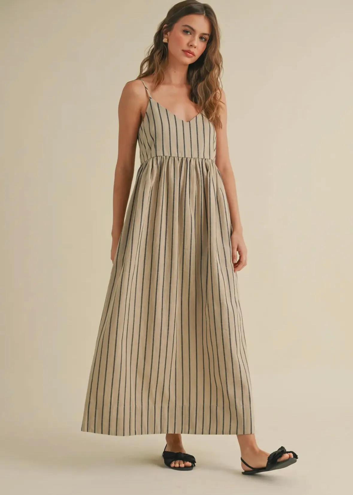 Stripe V-neck Long Dress
