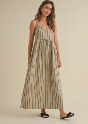 Stripe V-neck Long Dress