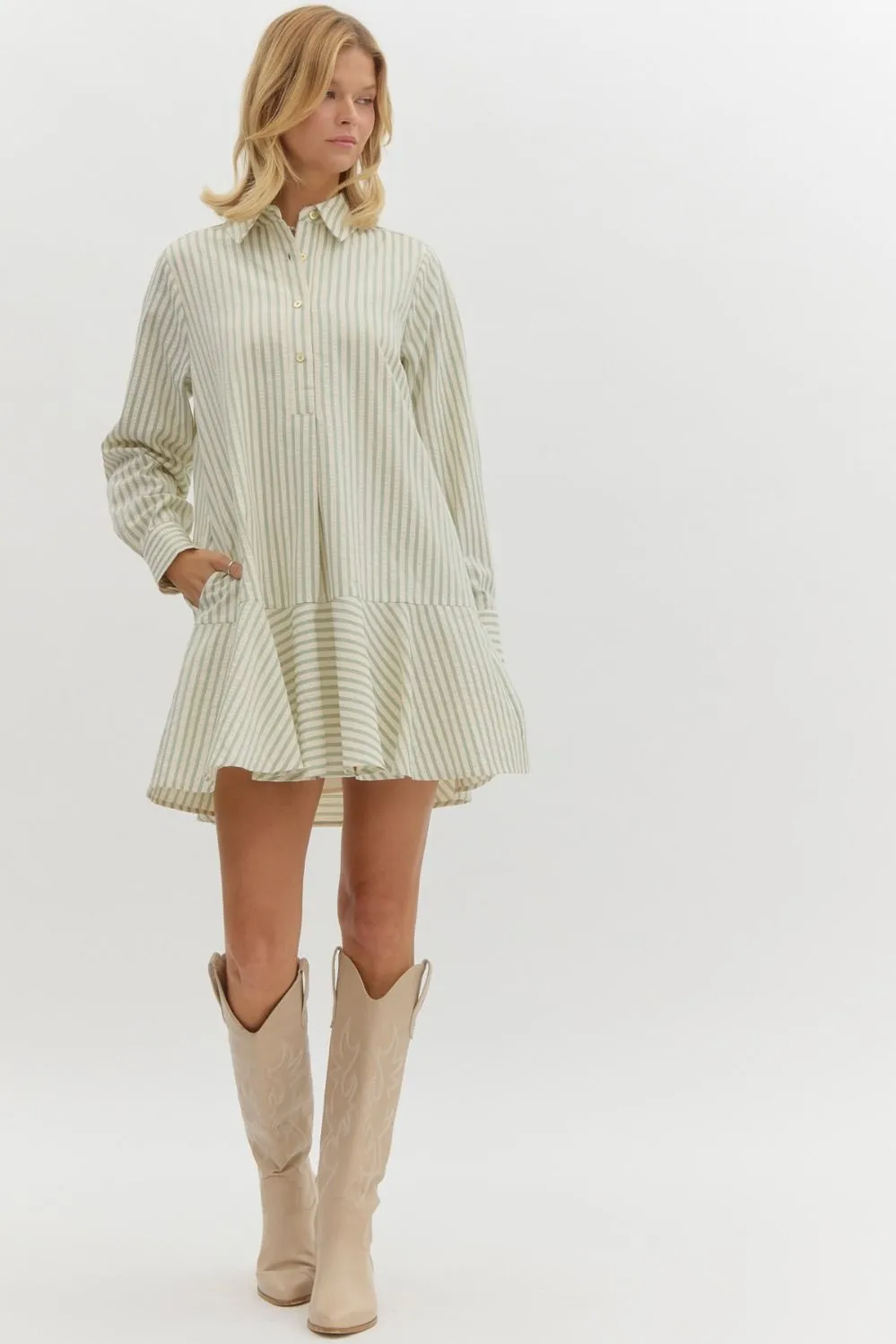 Striped Drop Waist Mini Dress {Sage}