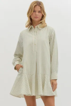 Striped Drop Waist Mini Dress {Sage}