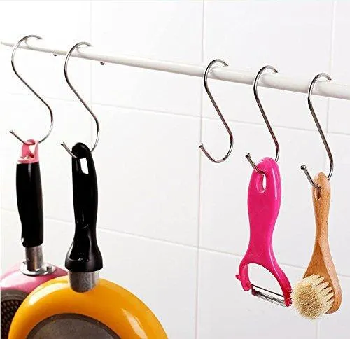 SumDirect 100PCS Scarf Apparel Punch Cup Bowl Kitchen S Shaped Silver Tone Metal Hanging Hooks