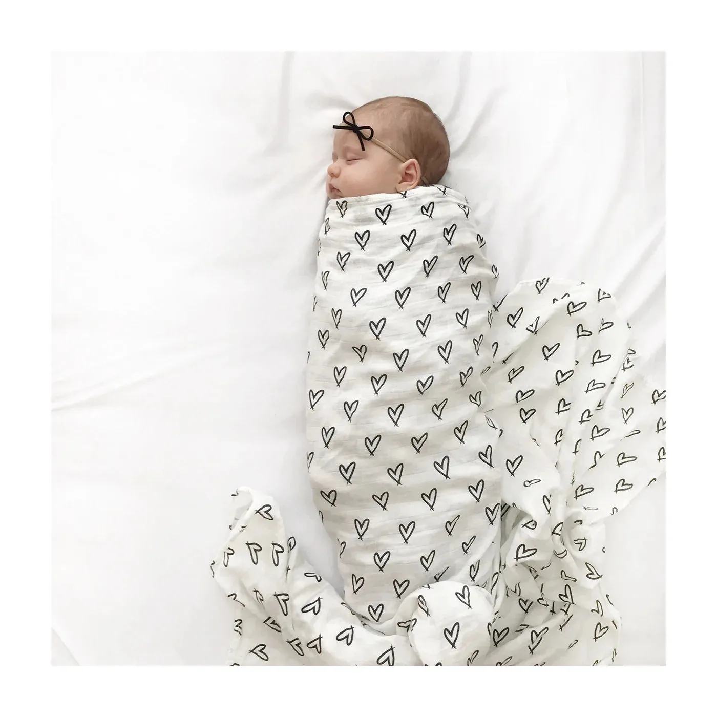 Swaddle Blanket Muslin Bamboo - Hearts