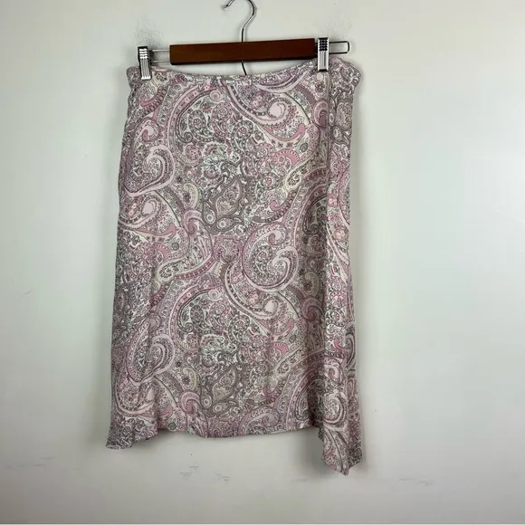 Tahari ASL Baby Pink Lightweight 100%‎ Silk Paisley Flowy Skirt Size 10 Midi VTG