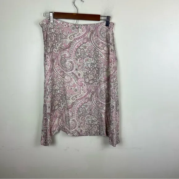 Tahari ASL Baby Pink Lightweight 100%‎ Silk Paisley Flowy Skirt Size 10 Midi VTG