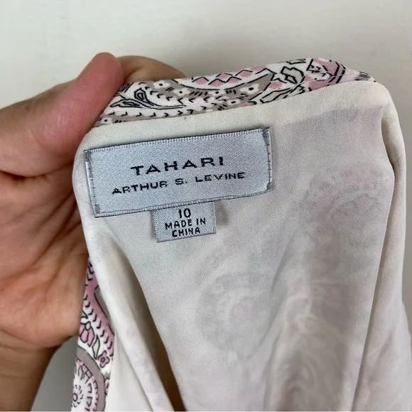 Tahari ASL Baby Pink Lightweight 100%‎ Silk Paisley Flowy Skirt Size 10 Midi VTG
