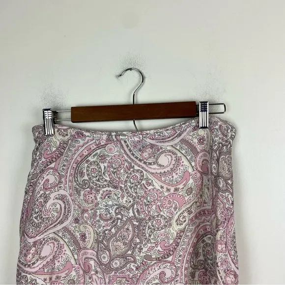 Tahari ASL Baby Pink Lightweight 100%‎ Silk Paisley Flowy Skirt Size 10 Midi VTG
