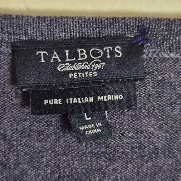 Talbots Italian Merino Wool Silk V Neck Cardigan Sweater Size L