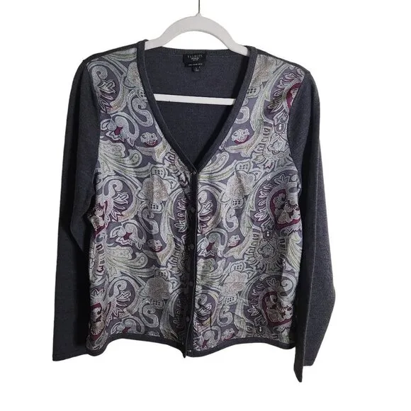 Talbots Italian Merino Wool Silk V Neck Cardigan Sweater Size L