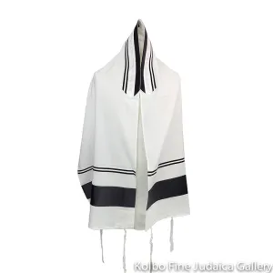 Tallit Set, Black Stripes with Silver Detail, Poly Blend