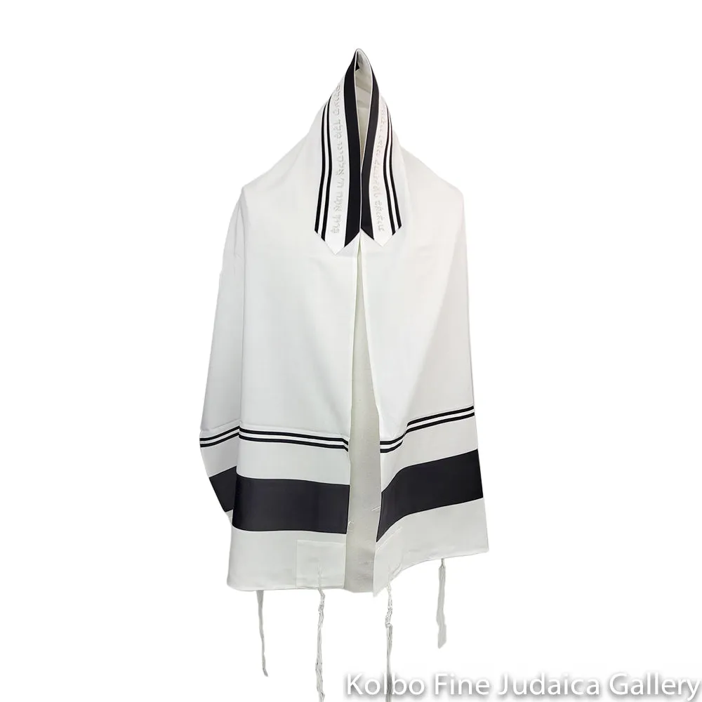 Tallit Set, Black Stripes with Silver Detail, Poly Blend