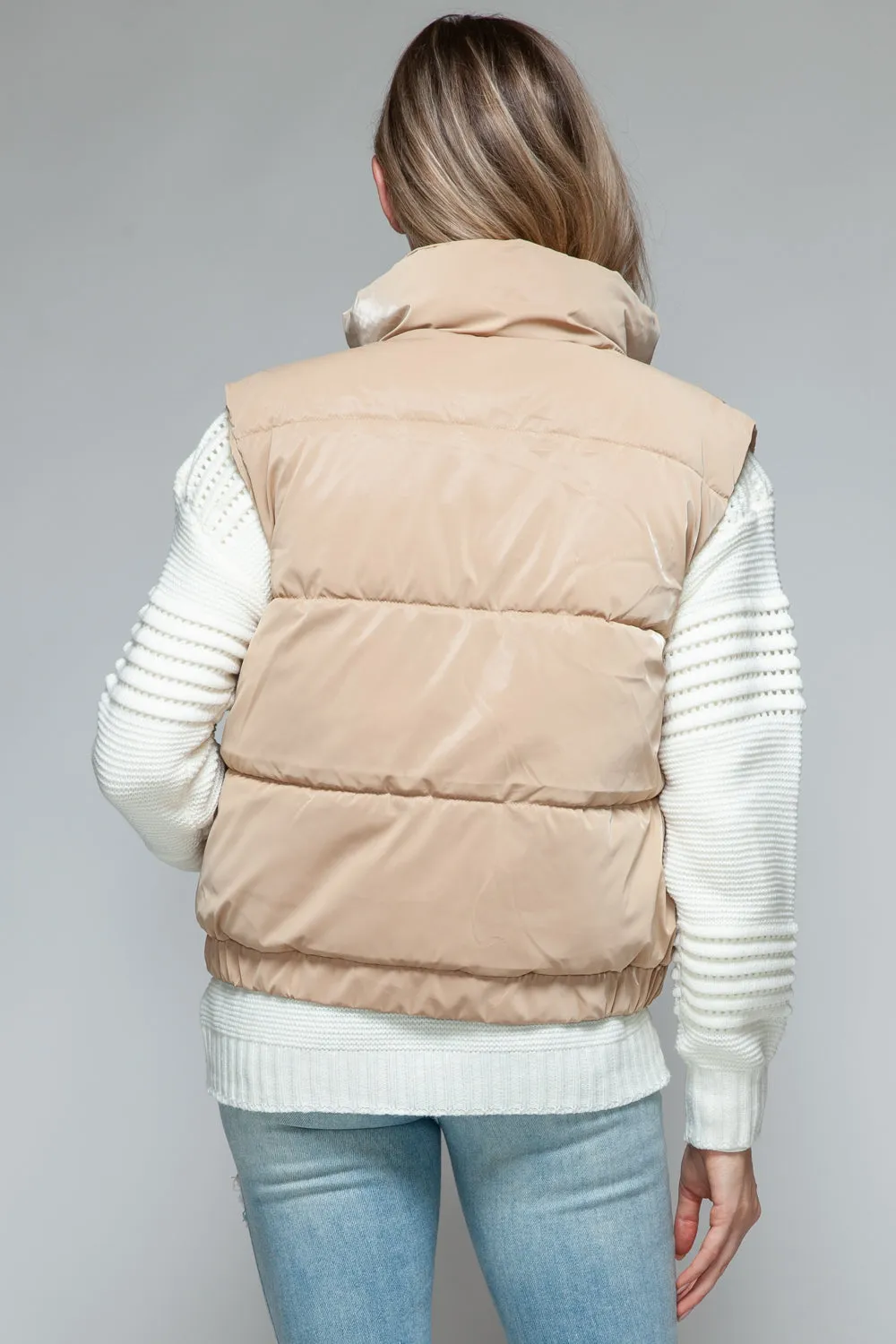 Tan Fine Faux Fur Lining Quilted Vest