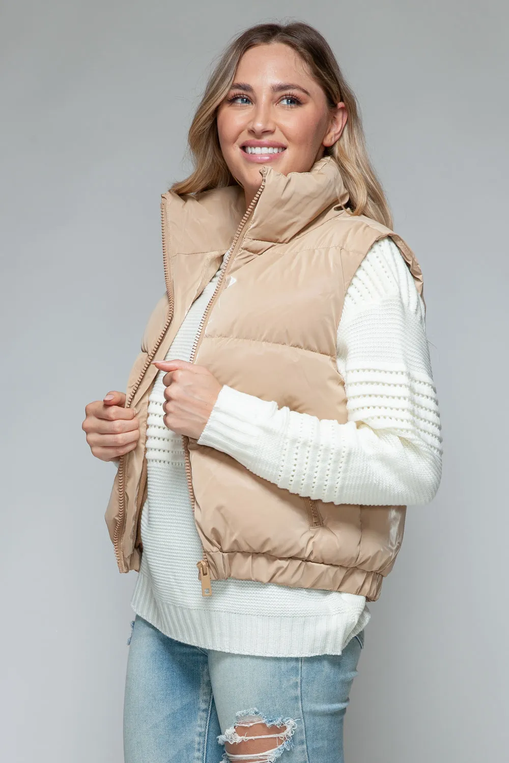 Tan Fine Faux Fur Lining Quilted Vest