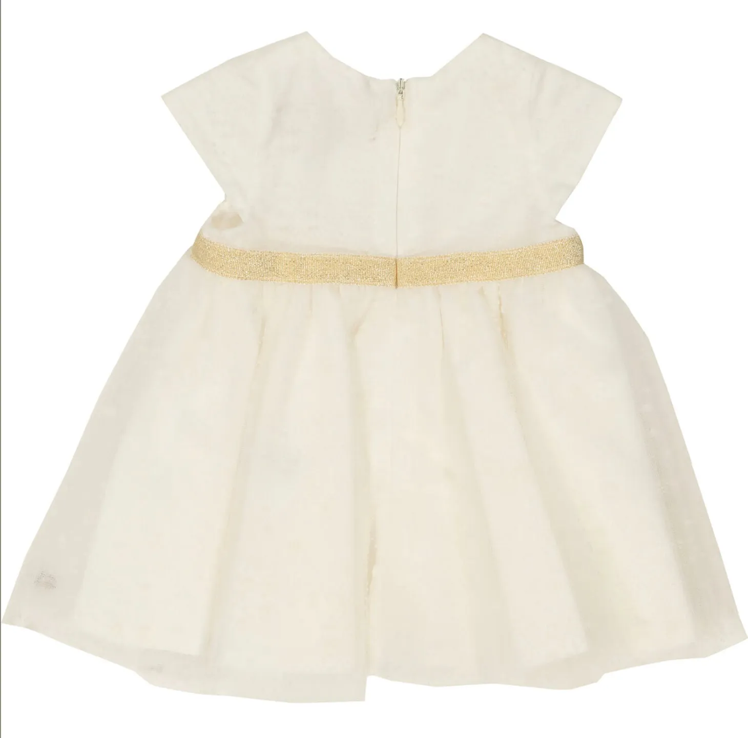 Tartine Et Chocolat  Ivory and Gold Mesh Tule Layered Baby Christmas Dress