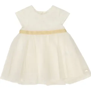 Tartine Et Chocolat  Ivory and Gold Mesh Tule Layered Baby Christmas Dress