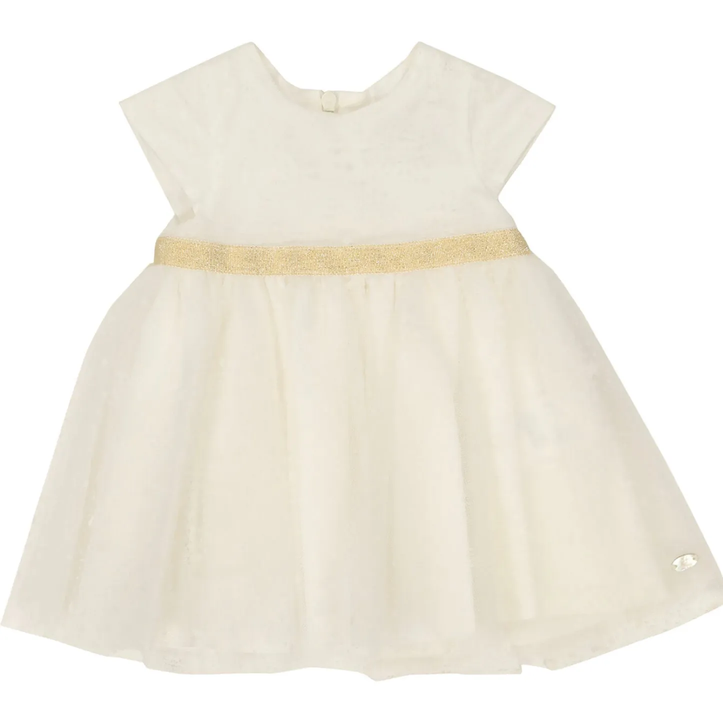 Tartine Et Chocolat  Ivory and Gold Mesh Tule Layered Baby Christmas Dress