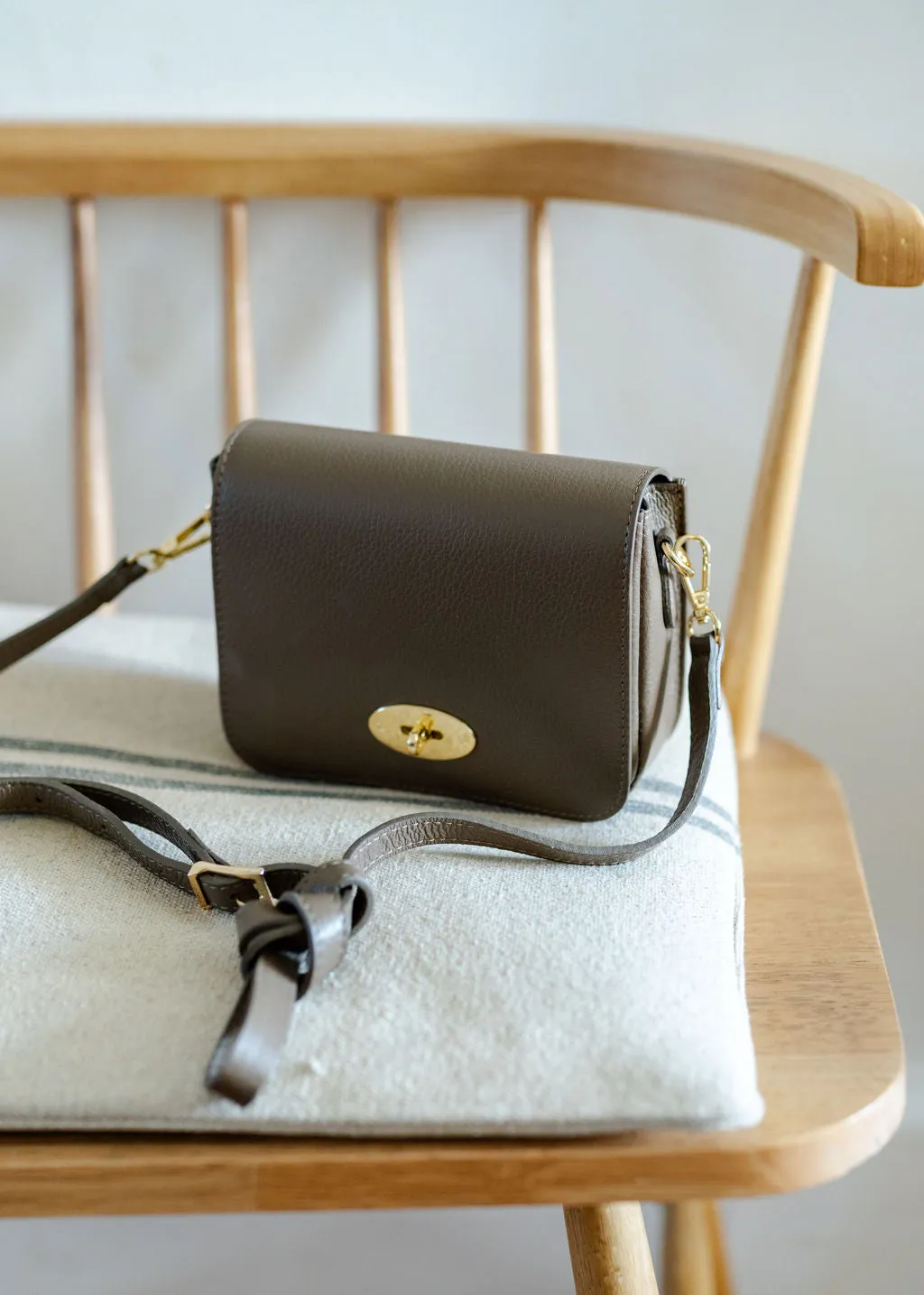 Taupe Leather Crossbody Lock Bag
