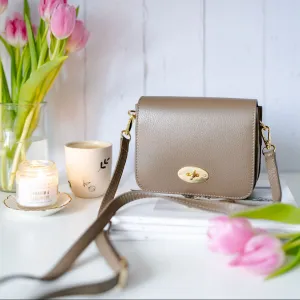 Taupe Leather Crossbody Lock Bag