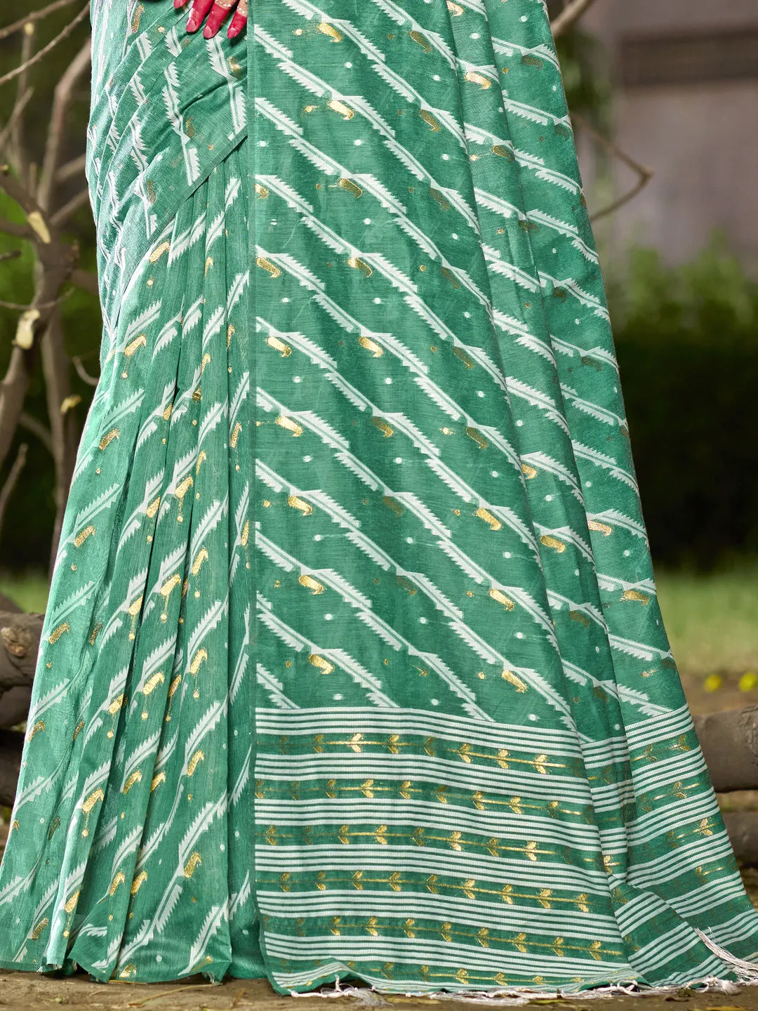 Teal Green Linen Cotton Saree