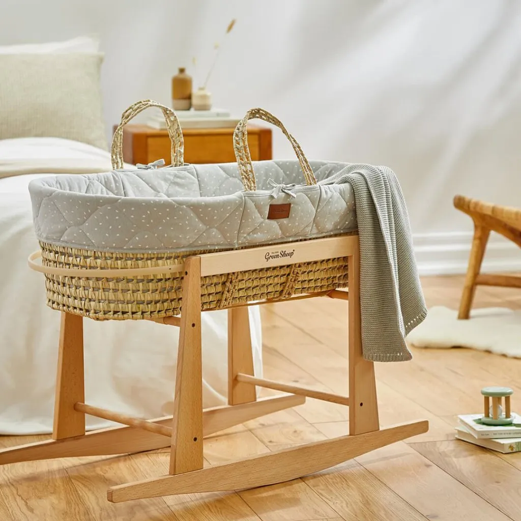 THE LITTLE GREEN SHEEP Moses Basket and Rocking Stand Bundle - Printed Dove