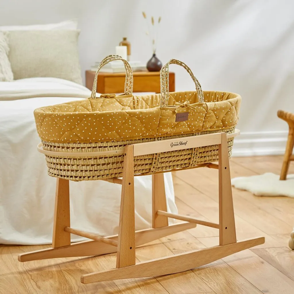 THE LITTLE GREEN SHEEP Moses Basket and Rocking Stand Bundle - Printed Honey