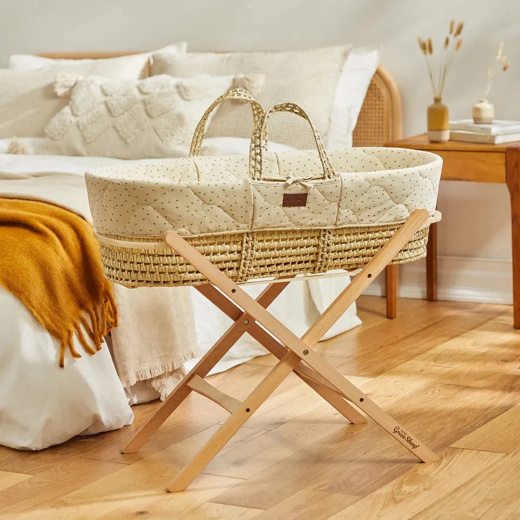 The Little Green Sheep Quilted Moses Basket Bundle - Linen Rice